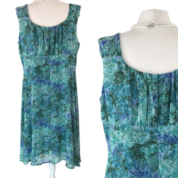 Dress Barn Woman's Teal Watercolor Floral Chiffon Sleeveless Midi Dress size 20 - Picture 1 of 16